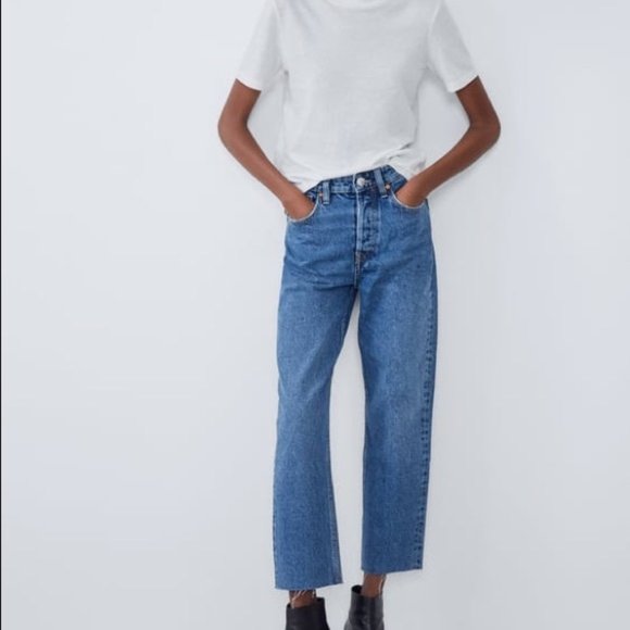 Zara Denim - Zara Hi-Rise Straight Leg Raw Hem Jeans US Size 8